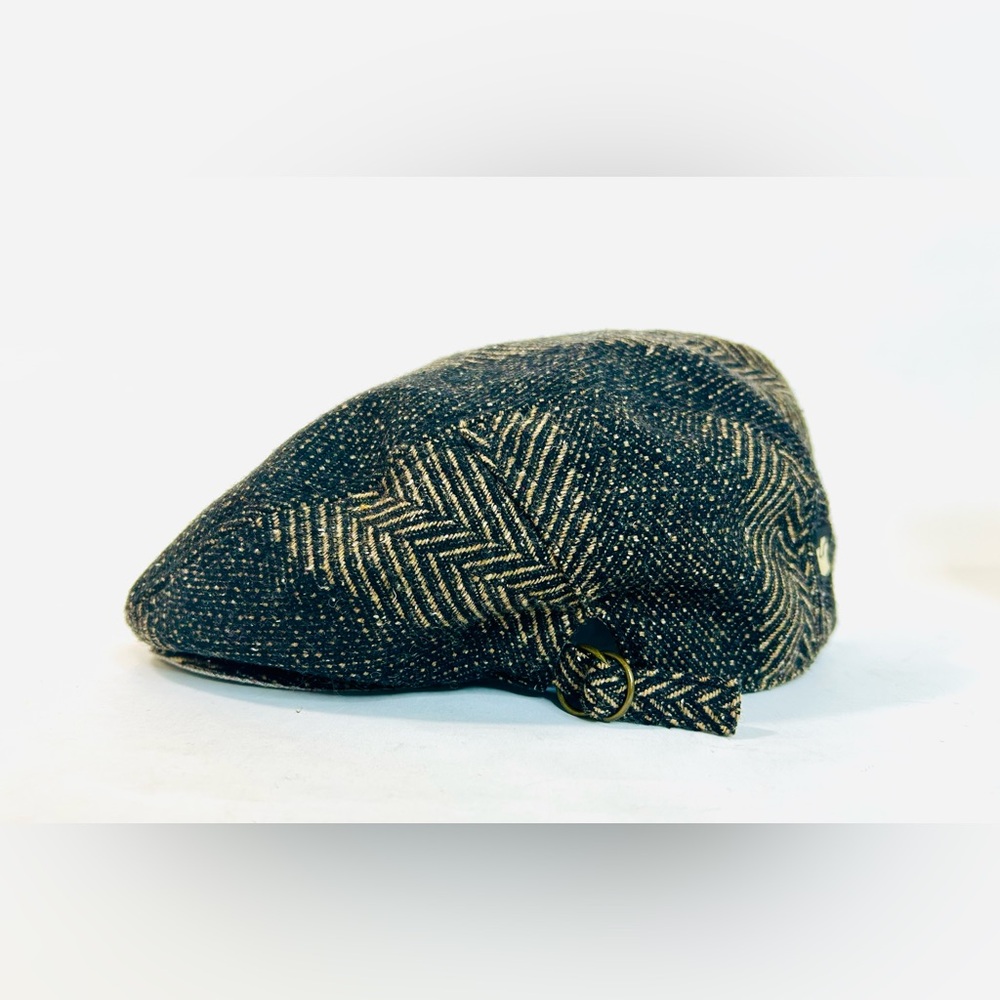 Goorin Vintage Wool Herringbone Newsboy Flat Cap in Browns, size Medium